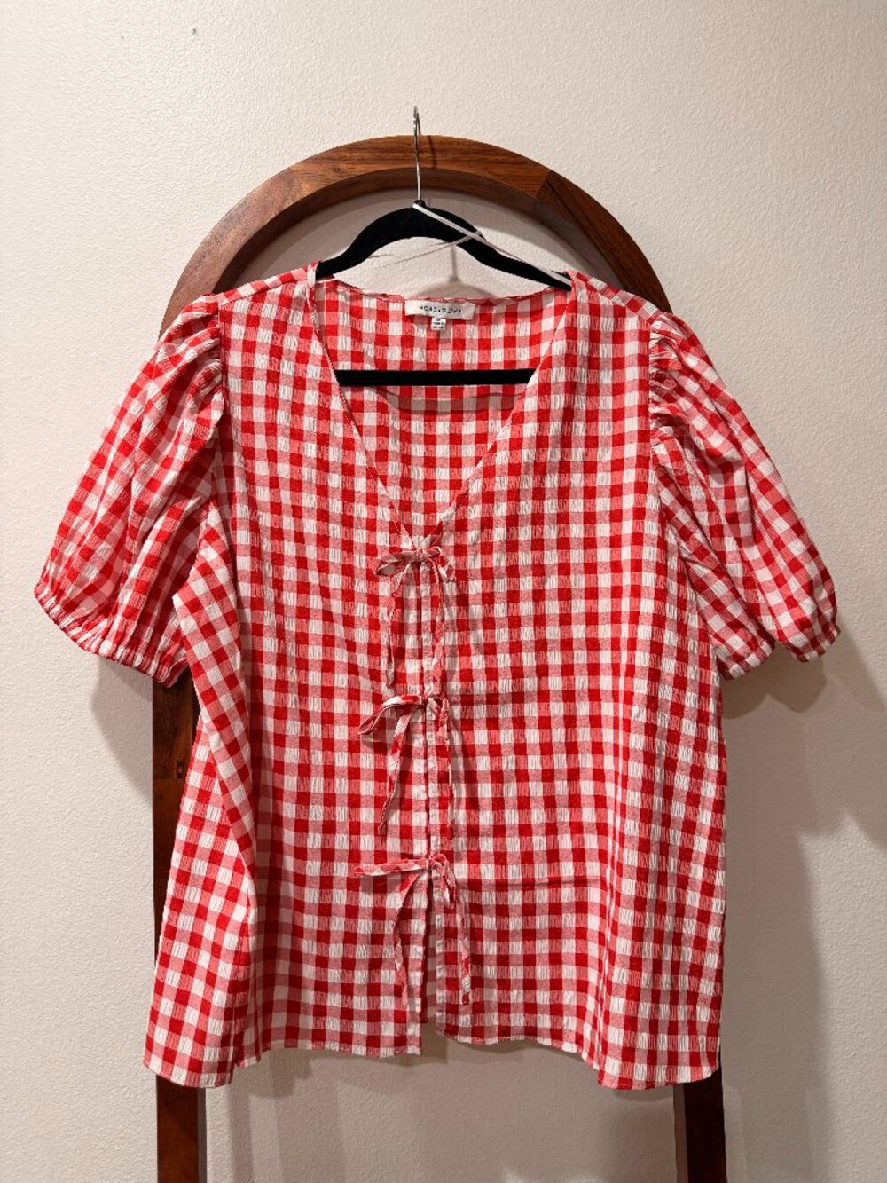 Rose + Olive // Red + White Gingham Top w/ Bow Tie Detail - Size 1X
